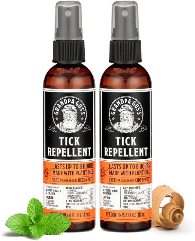 Grandpa Gus's Natural Tick and Mosquito Repellent Spray, DEET-Free, Plant-Based, Up to 8 Hours, Safe for Kids When Used as Directed, 4 oz 2 Pack