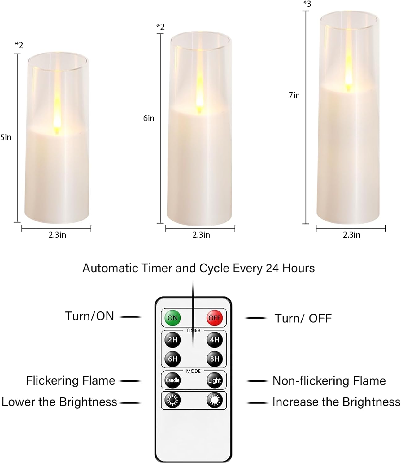 kakoya Flameless LED Candles Upgraded Realistic Flickering Flame,7Pcs Battery Operated Candles with Remote Timers,LED Pillar Candles for Home Decor,Christmas,and Parties（White）