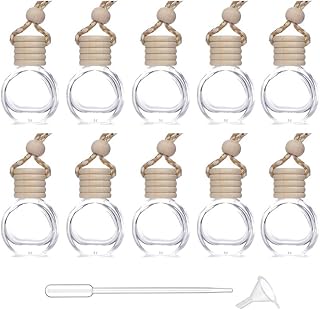 Car Aromatherapy Essential Oil Diffuser Bottle,10 Pack Car Air Freshener Bottle Empty Hanging Perfume Bottle Fragrance Decor Accessories Auto Window Ornament (round)