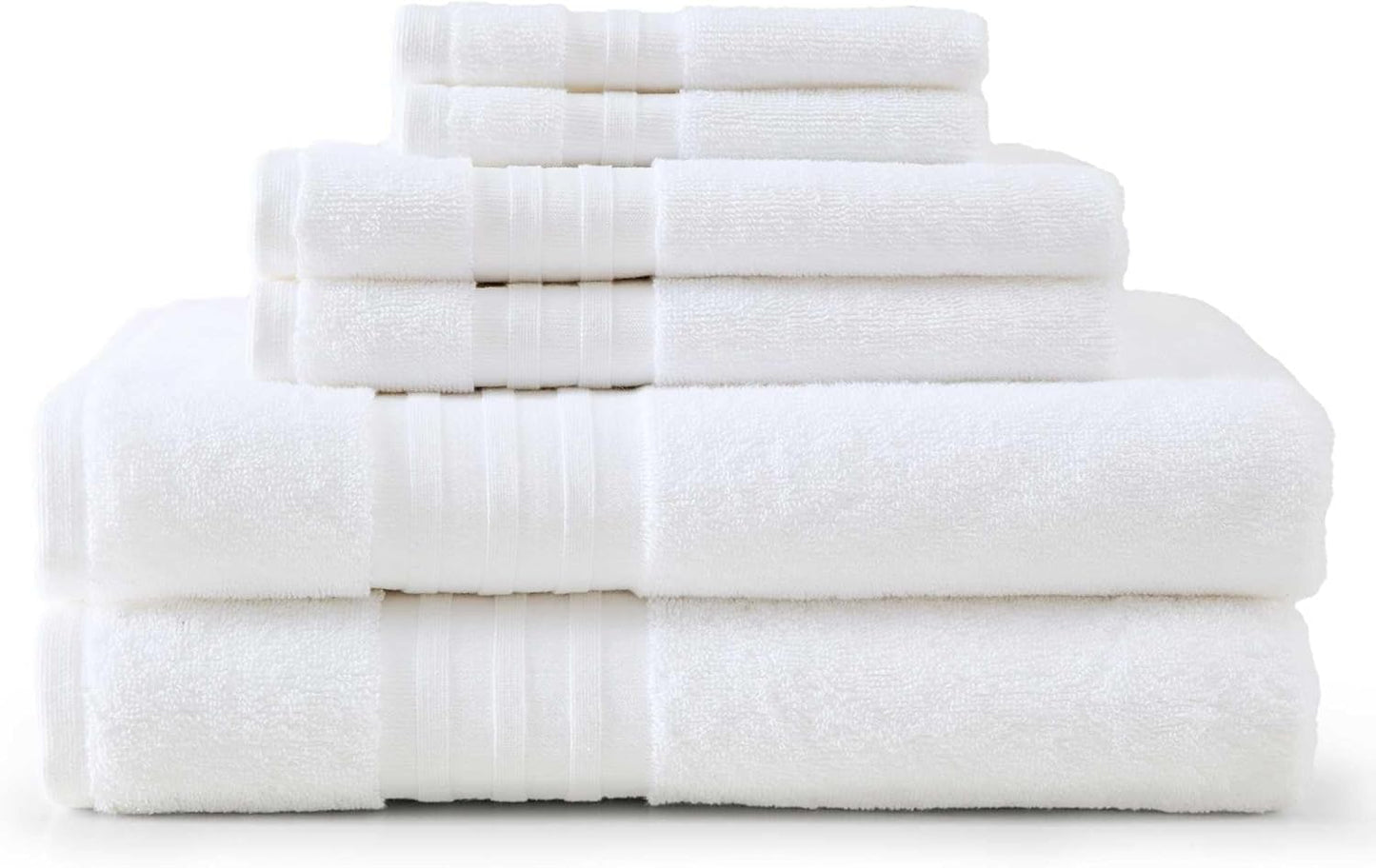 Martha Stewart - Bath Towels, Soft & Absorbent 100% Cotton Towels, Plush 700 GSM, 6-Piece Bathroom Towel Set with Textured Dobby Weave (Skyland Manor White)