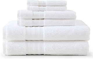 Martha Stewart - Bath Towels, Soft & Absorbent 100% Cotton Towels, Plush 700 GSM, 6-Piece Bathroom Towel Set with Textured Dobby Weave (Skyland Manor White)