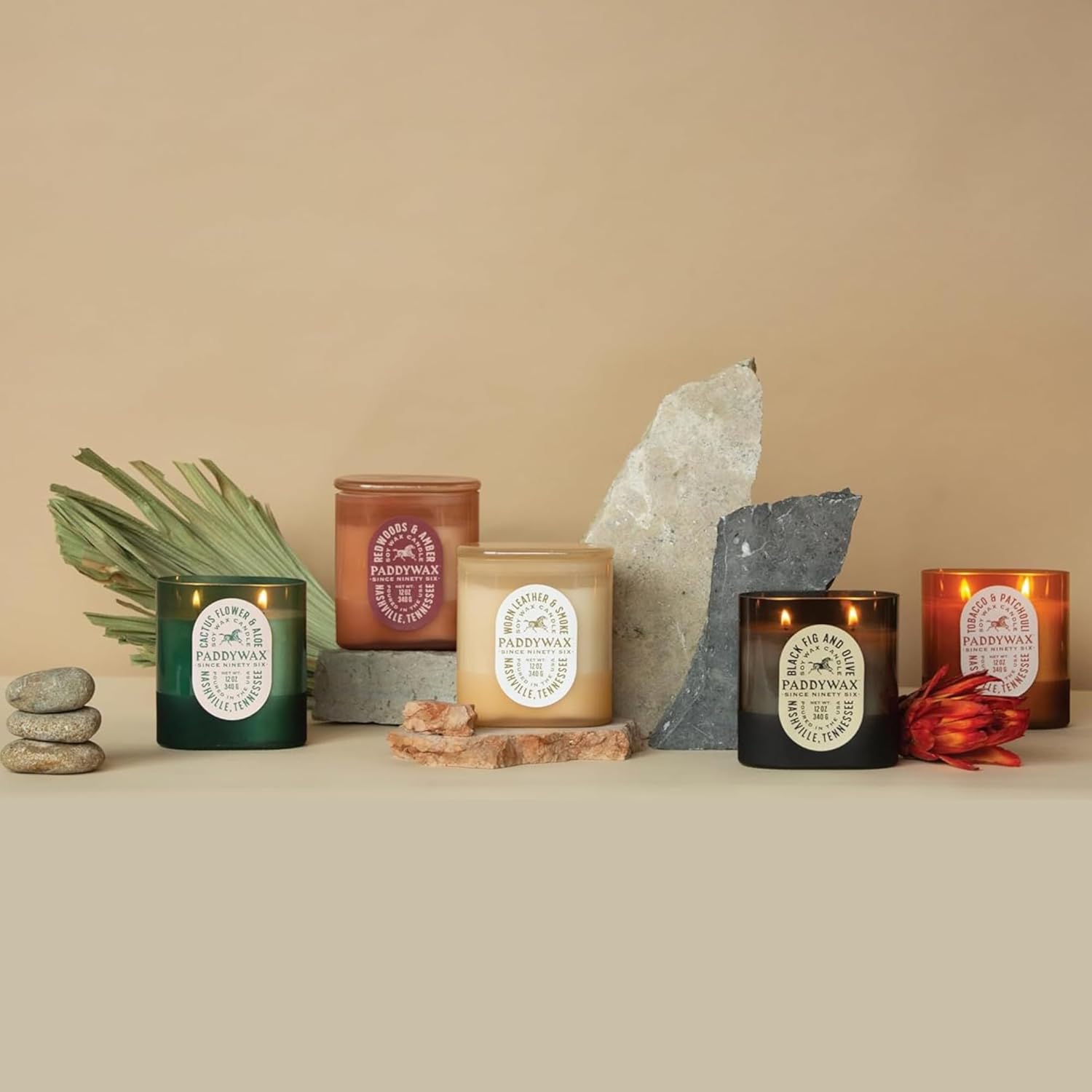 Paddywax Vista Scented Candle with Lid in Reusable Tonal Glass Jar, Clean-Burn 2-Wick Soy Candle with Approx. 84 Hour Burn Time, Decorative Gift Candles for Home, Redwoods & Amber, 12 oz