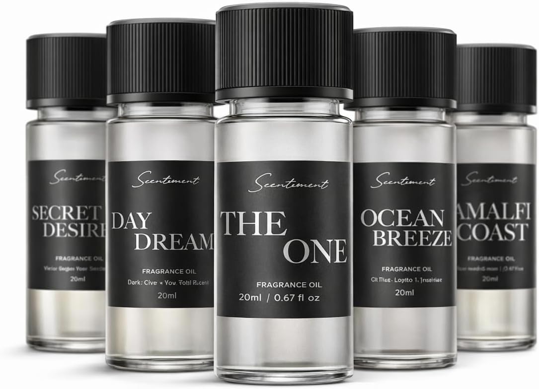 Scentiment Luxury Hotel Scents – 5 Diffuser Oil Set | Secret Desires, Day Dream, The One, Ocean Breeze & Amalfi Coast | Fresh Floral, Woody & Citrus Scents Home Fragrance Oils 5 x 0.68 fl oz (20 mL)