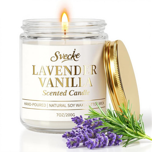 Vanilla Lavender Scented Candle 7oz Soy Wax Jar Candle Long Burning Aromatherapy Candle for Home Bedroom Gift for Women Men