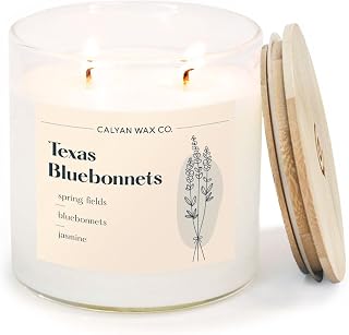 Calyan Wax Co. Texas Bluebonnets 2 Wick Scented Candle - 37 Hour Burn - Luxury Clean Soy Wax Candles - Long Lasting Large Glass Jar Candle for Home - 8.8oz