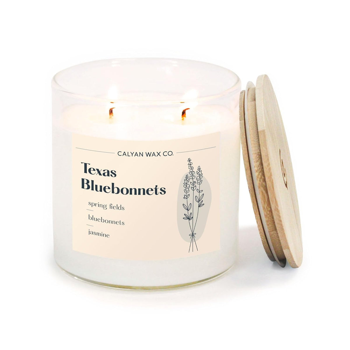 Calyan Wax Co. Texas Bluebonnets 2 Wick Scented Candle - 37 Hour Burn - Luxury Clean Soy Wax Candles - Long Lasting Large