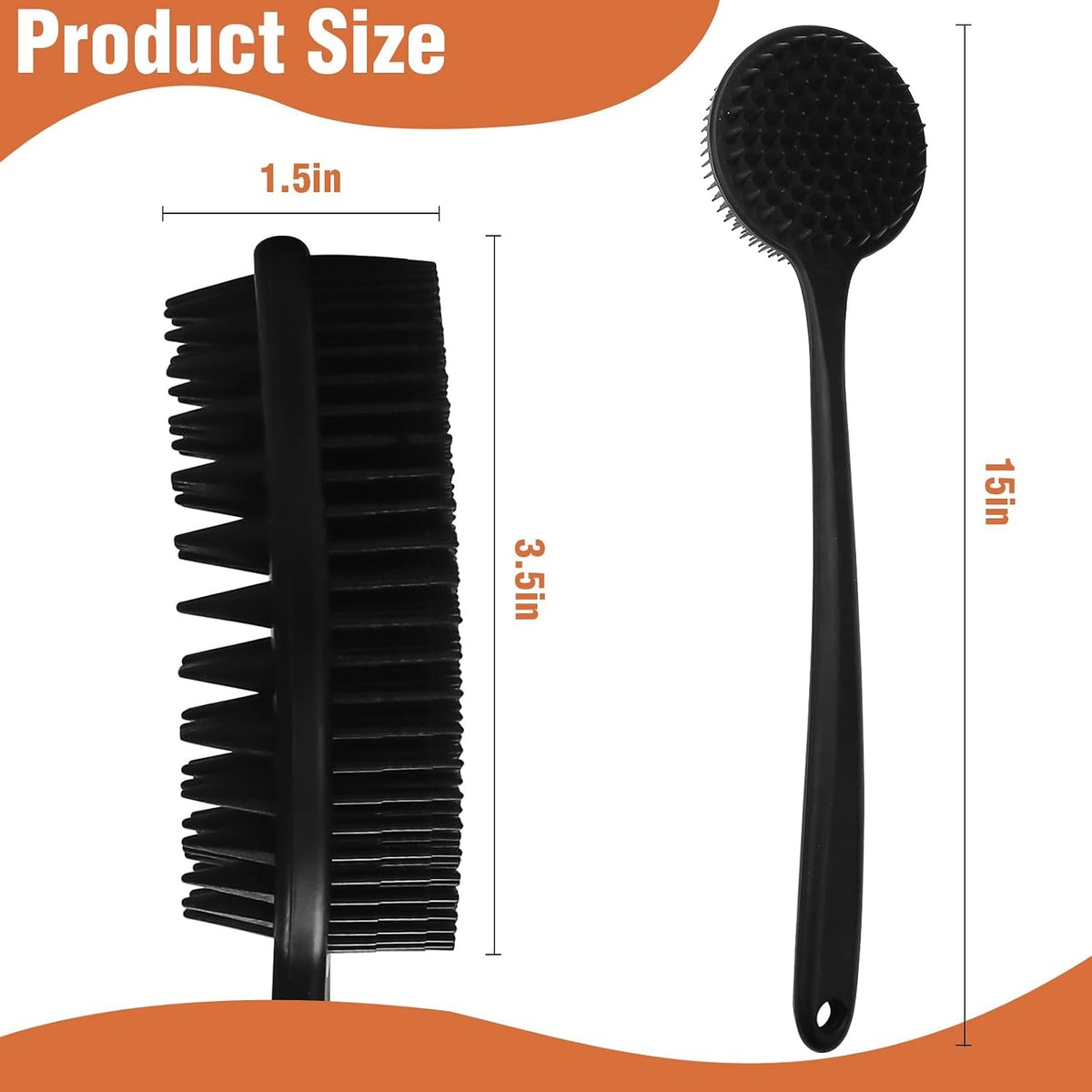 Silicone Body Scrubber for Shower Men Women – Dual-Sided Exfoliating &amp; Massage Shower Brush with Long Handle, Creates Rich Lather, Includes 1 Hook &amp; 2 Lather Balls (Black).