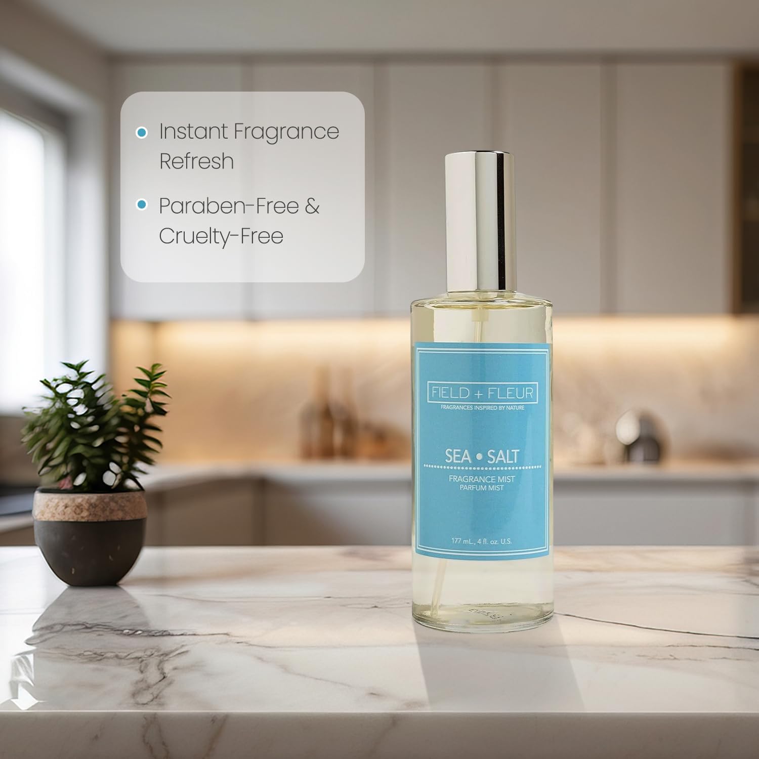 Natural Room and Linen Spray, Non-Toxic Fragrance Mist with Lemon, Jasmine & Rosewater – Long-Lasting Room Spray for Home, Bedding, Pillow, Sheets – Made in USA, 4oz - Sea Salt