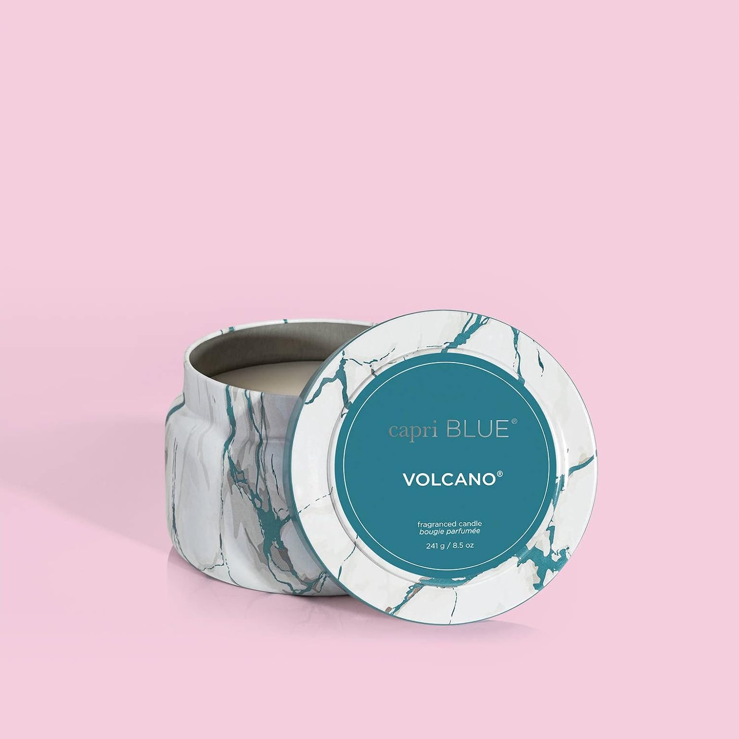 Capri Blue Modern Marble Printed Travel Tin Jar Candles - Luxury Decorative Candle for Home Scented - Long Lasting Soy Wax Blend - Volcano (8.5 oz)