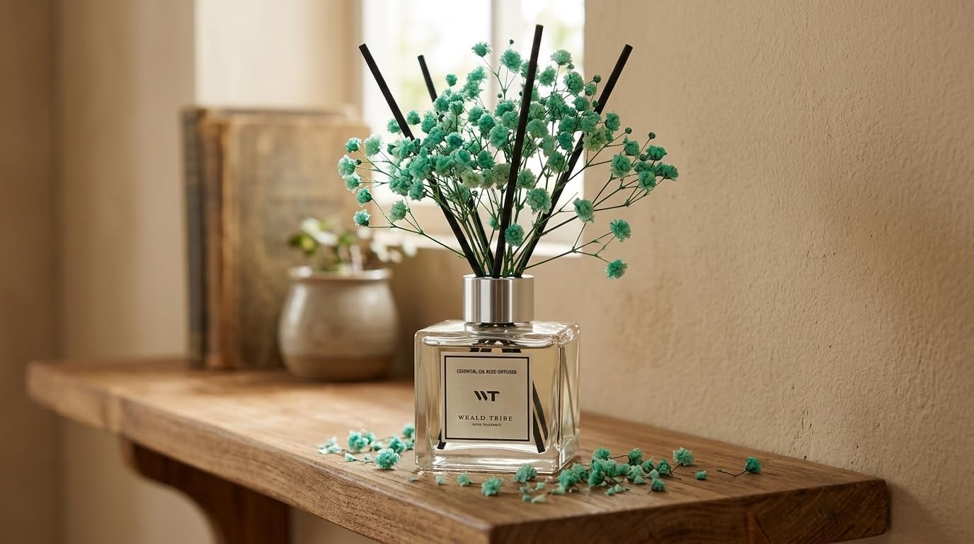 WEALD TRIBE Flower Reed Diffuser Set Lemongrass Scent for Bathroom Air Fresheners Accessories, Oil Diffuser Stick | 5.1 fl oz Home Fragrance with Sticks Defusers | House Bedroom Office Shelf Decor