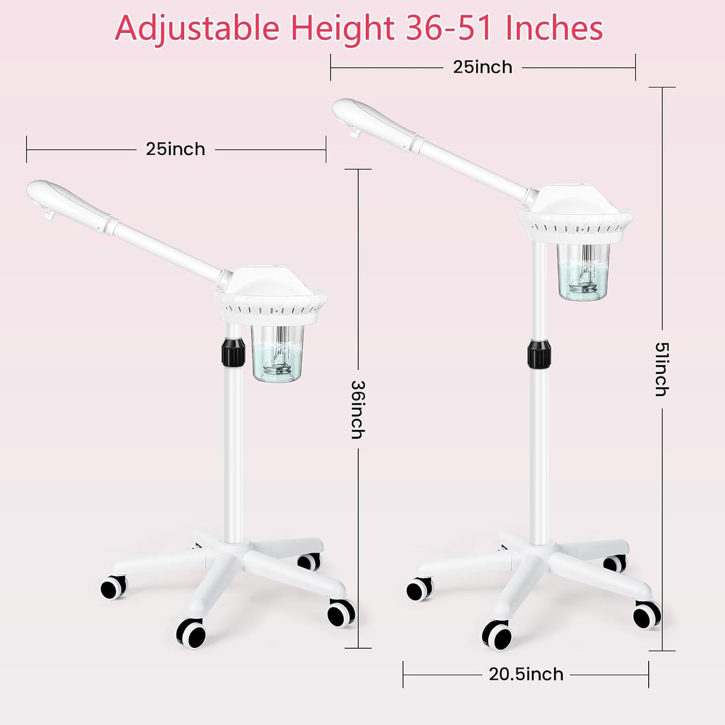 Facial Steamer Professional for Deep Cleansing and Hydration, Face Steamer for Estheticians with Adjustable Height, Spa Ozone Steamer on Wheels, Suitable for Home and Beauty Spa Salon Use
