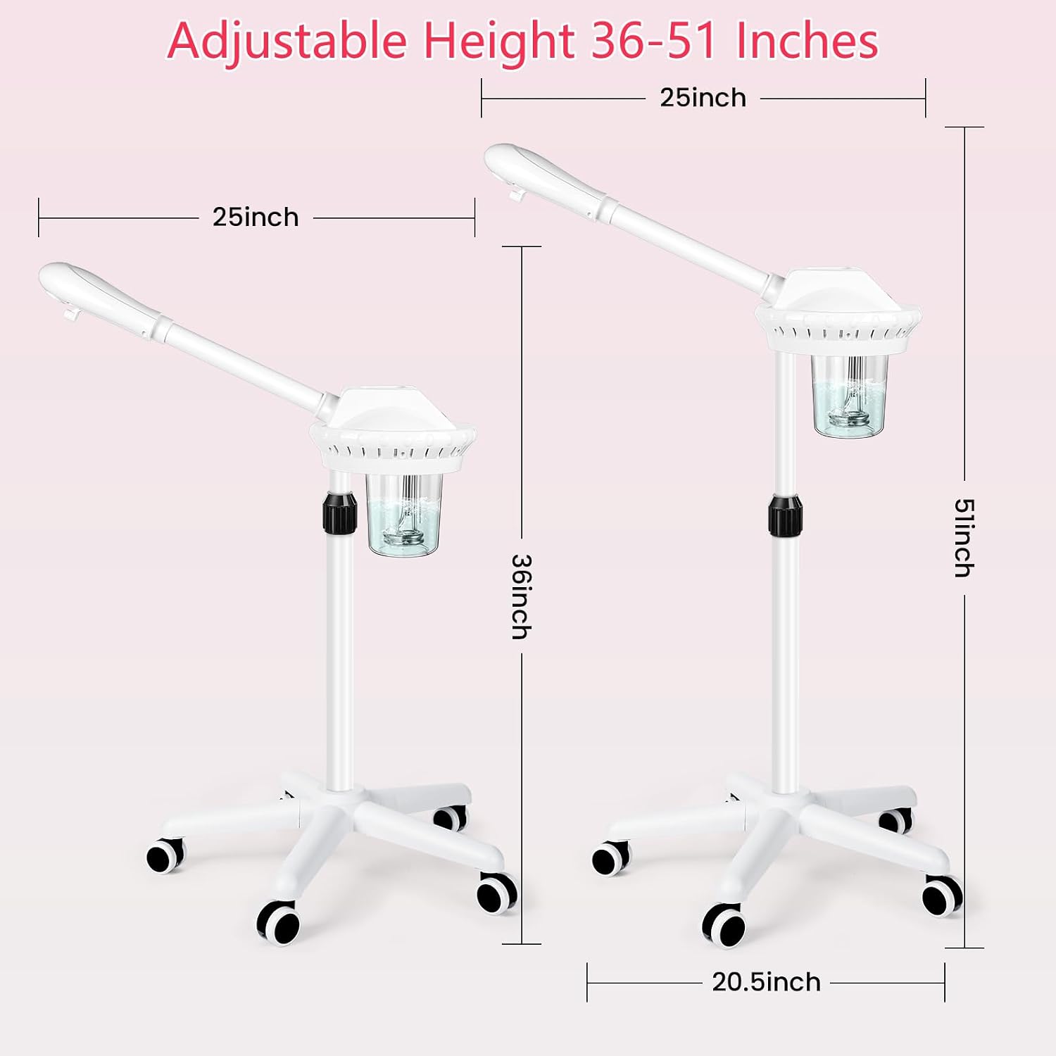 Facial Steamer Professional for Deep Cleansing and Hydration, Face Steamer for Estheticians with Adjustable Height, Spa Ozone Steamer on Wheels, Suitable for Home and Beauty Spa Salon Use
