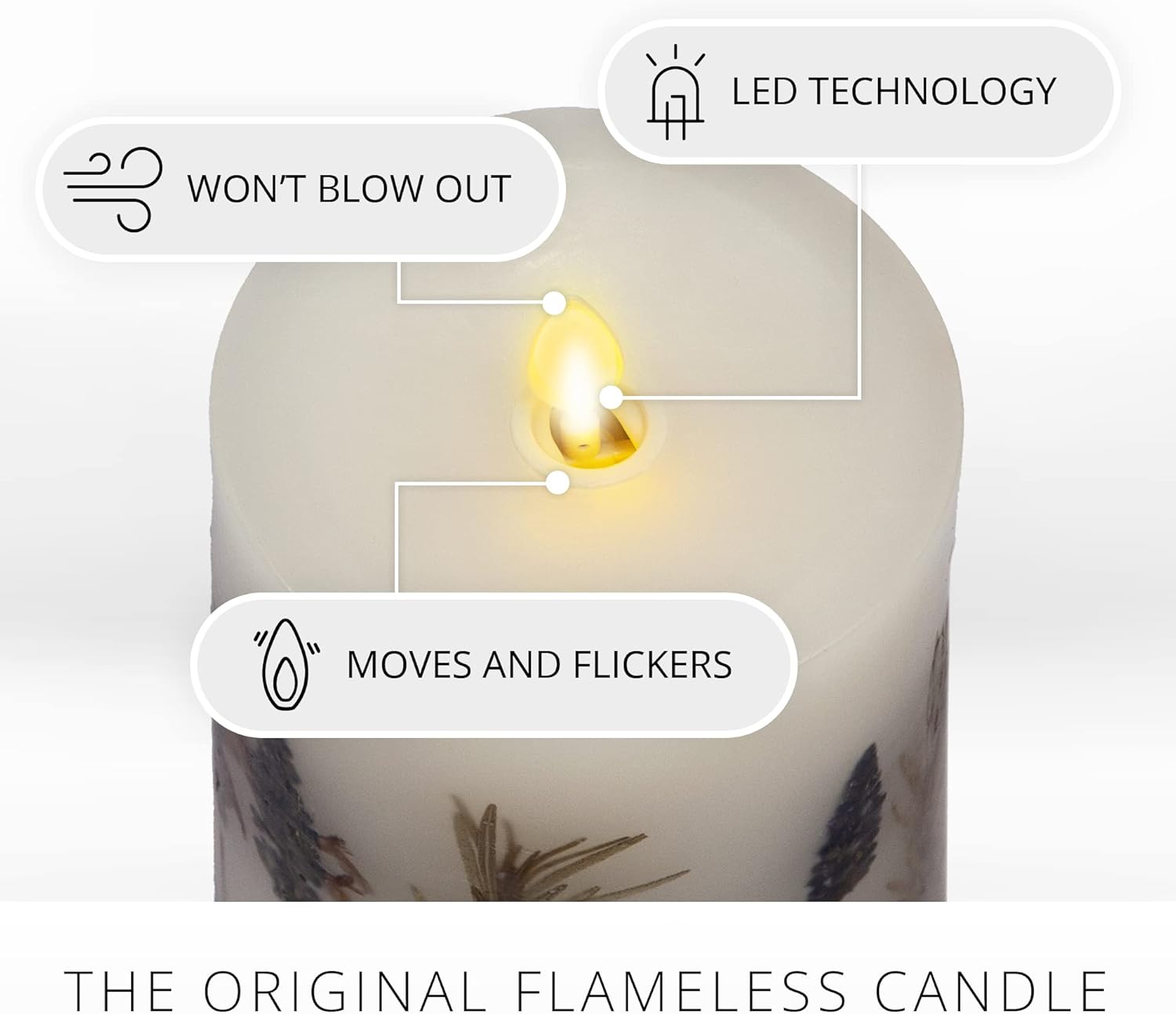 Luminara Realistic Artificial Moving Flame Pillar Candle with Lavender & Rosemary Inclusion - Moving Flame LED Battery Operated Lights - Remote Ready - Remote Sold Separately - 3.25" x 4.5"