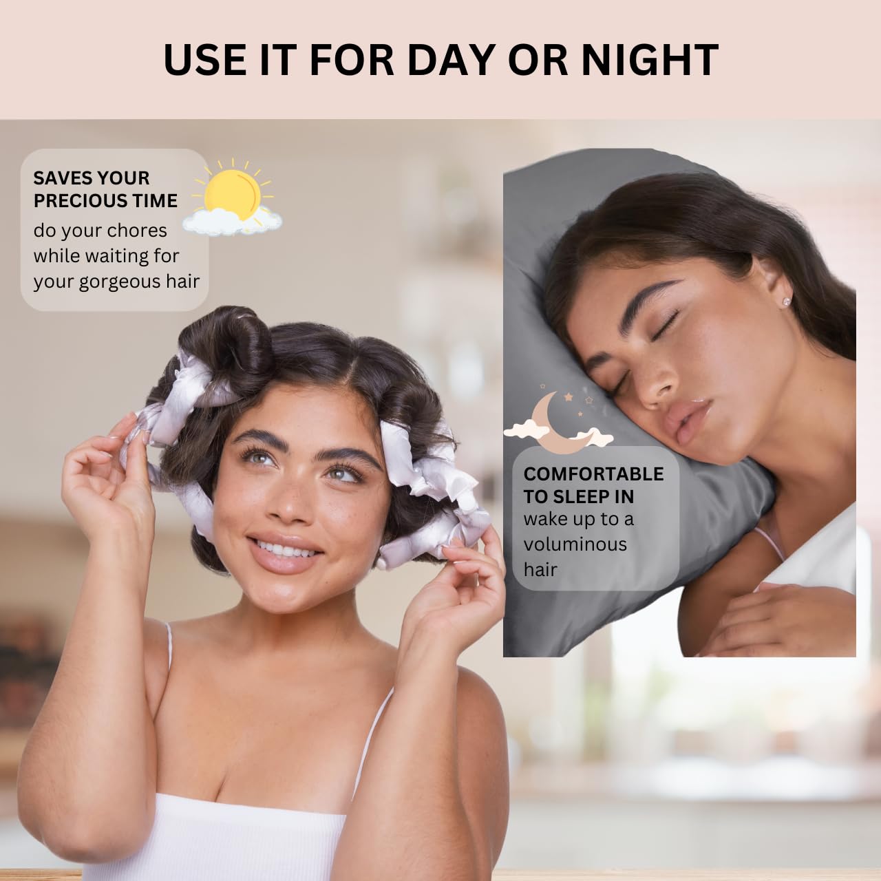 Kitsch Satin Pillow Rollers (6 pcs) and Continuous Spray Bottle (Black) Bundle with Discount