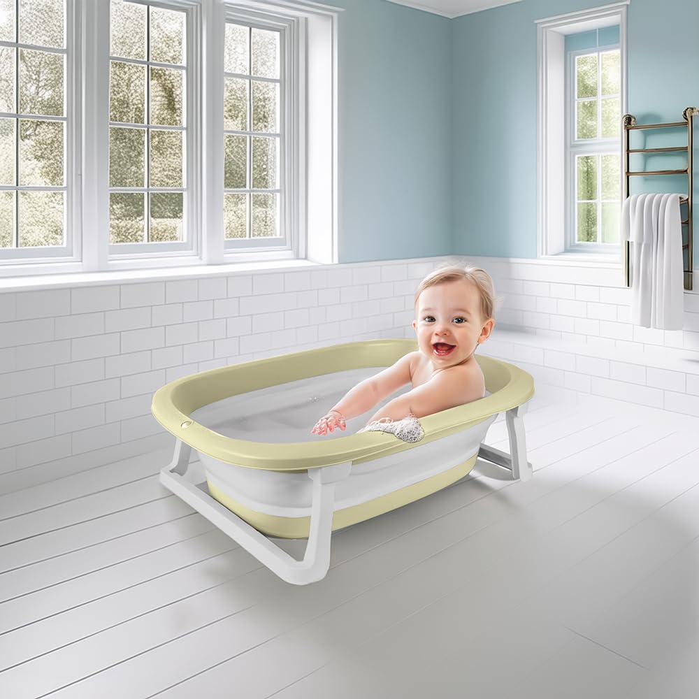 Dolu Nuve Foldable Baby Bathtub, Collapsible Infant and Toddler Bath Tub with Non Slip Feet, Portable Design for Bathroom or Travel, Eco Green
