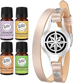 Wild Essentials Nautical Star Essential Oil Leather Wrap Bracelet Diffuser, Gift Set, Lavender, Lemongrass, Peppermint, Orange Oils, 12 Pads, Customizable Color Changing Perfume Jewelry, Aromatherapy