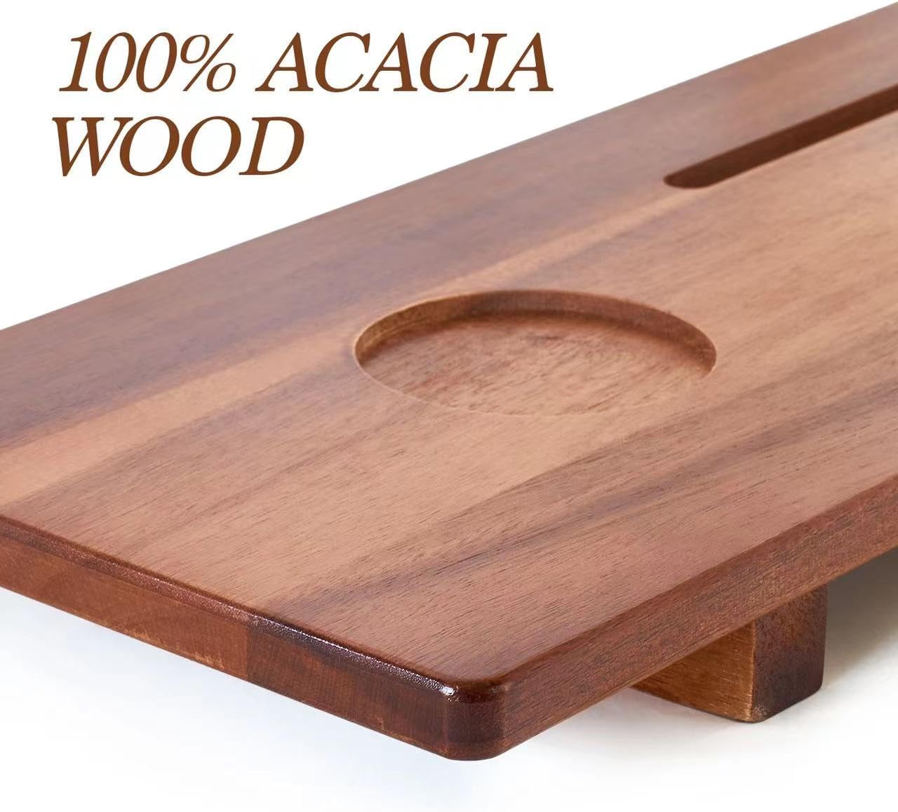 DAOYOUSKY Luxe Premium Acacia Wood Bathtub Tray Caddy with Adjustable Legs, 35x9 Inch Large Wooden Bath Tub Board, Anti-Tipping Bath Shelf Over Tub, Bathtub Accessories