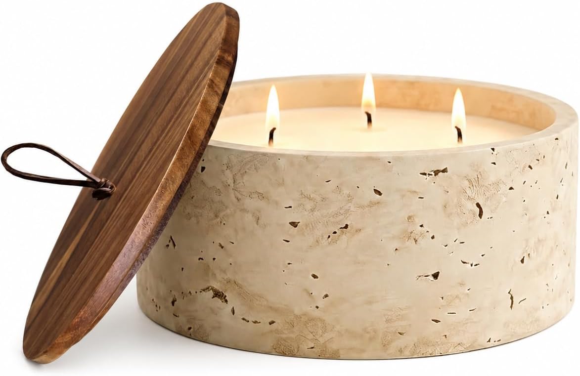 3-Wick Scented Candle-Vanilla & Cinnamon & Milk,Soy Coconut Wax Blend Candle with Acacia Wood Lid,21oz Large Candle,45-Hour Long Burning,Aromatherapy Candle for Home Decor