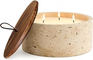 3-Wick Scented Candle-Sea Salt & Bergamot & Coconut,Soy Coconut Wax Blend Candle with Acacia Wood Lid,21oz Large Candle,45-Hour Long Burning,Aromatherapy Candle for Home Decor