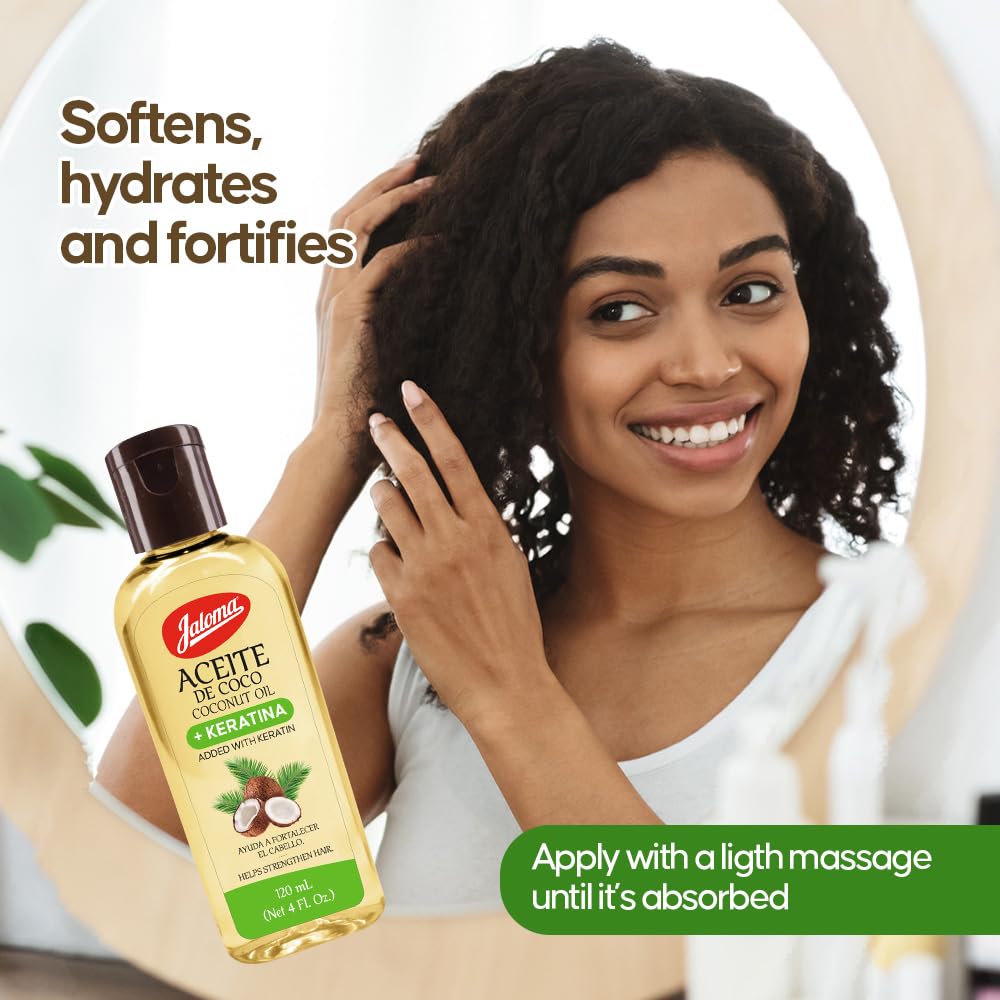 Jaloma Coconut Oil with Keratin to Help Strengthen Hair, 4 Oz Bottle