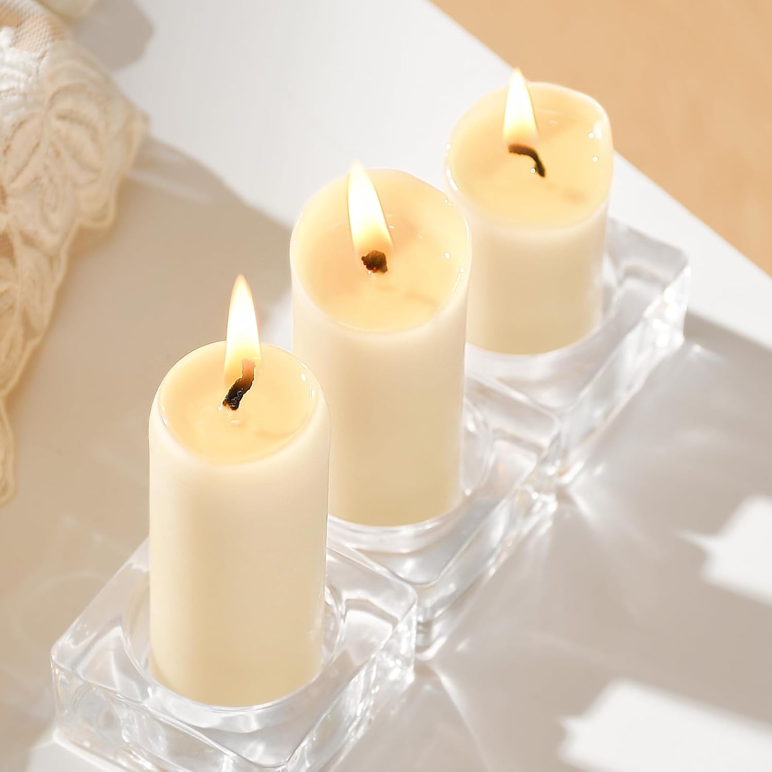 White Small Pillar Candles 4-Pack - 10-Hour Long Burning 100% Natural Beeswax Candles, Perfect for Everyday Use, Home & Travel, Power Outages，Classic Pillar Style (3.5"x1.3")