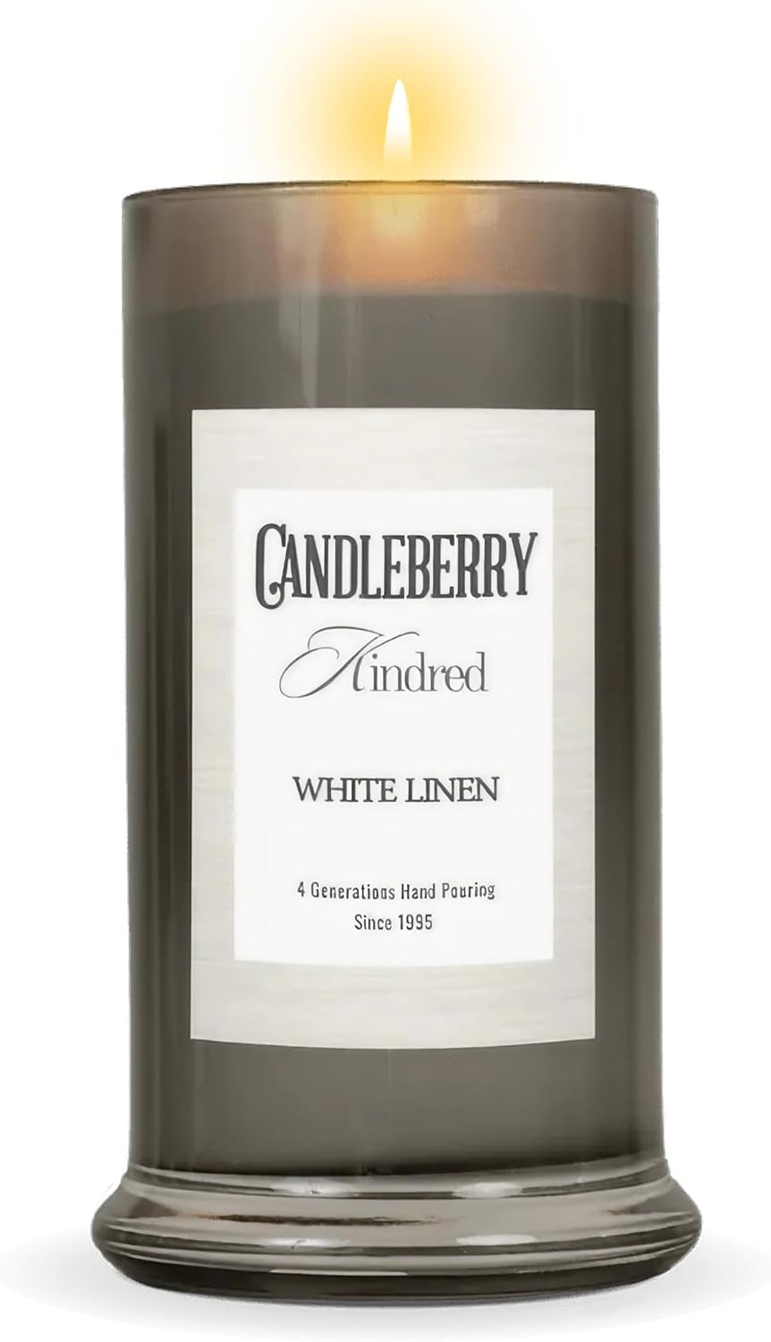 Candleberry Candles Kindred Spring Summer Collection | Luxury Glass Jar | USA Hand Poured Soy Blend Candle | Highly Scented & Long Lasting | Up to 90 Hour Burn Time (White Linen)