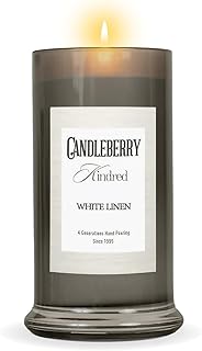 Candleberry Candles Kindred Spring Summer Collection | Luxury Glass Jar | USA Hand Poured Soy Blend Candle | Highly Scented & Long Lasting | Up to 90 Hour Burn Time (White Linen)