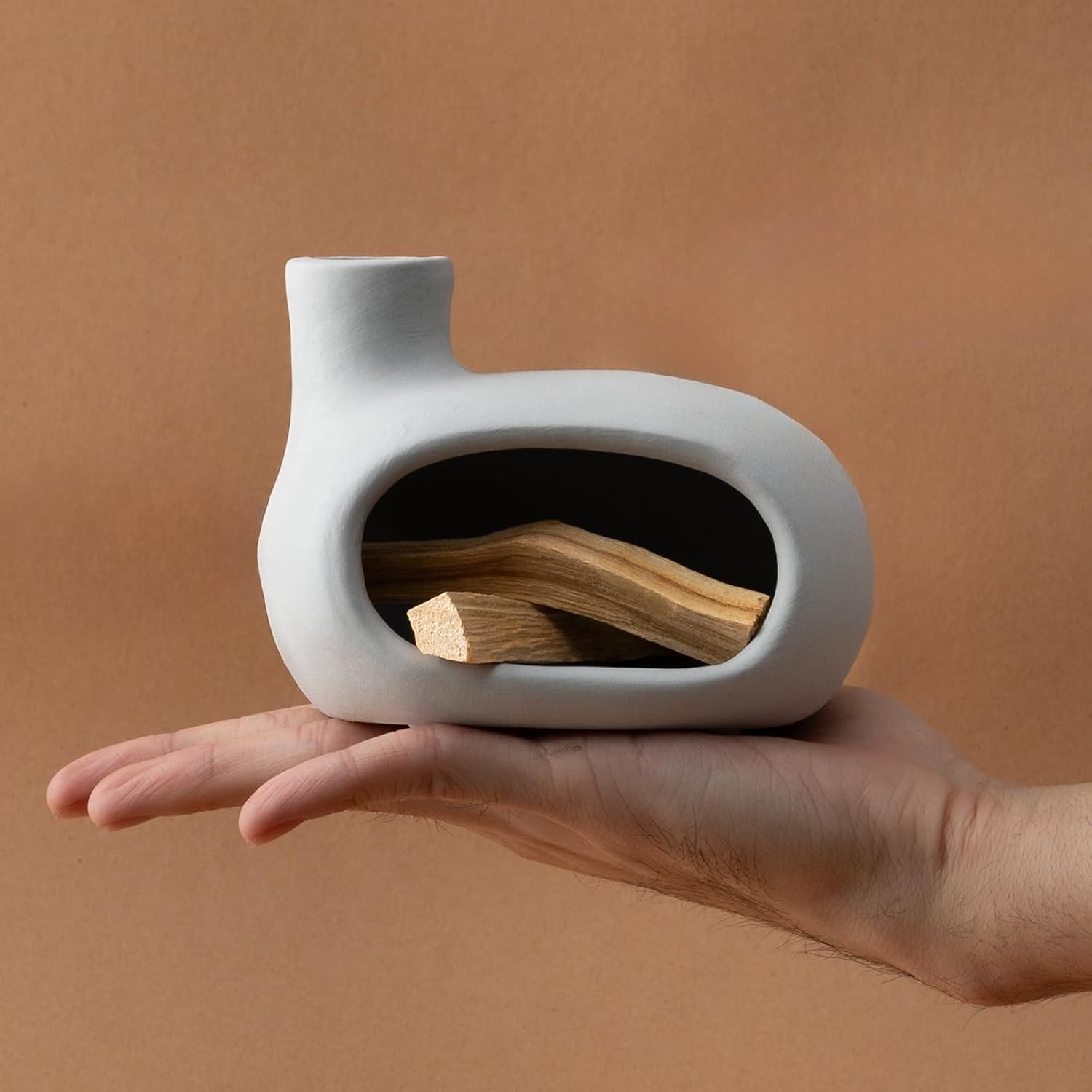 MOUGIGI Terracotta Palo Santo Holder - Modern Incense Burner, Cone Burner, Tabletop Fireplace - Purify and Energize Your Home with Fragrant Palo Santo Wood, Sage - Perfect for Meditation and Yoga