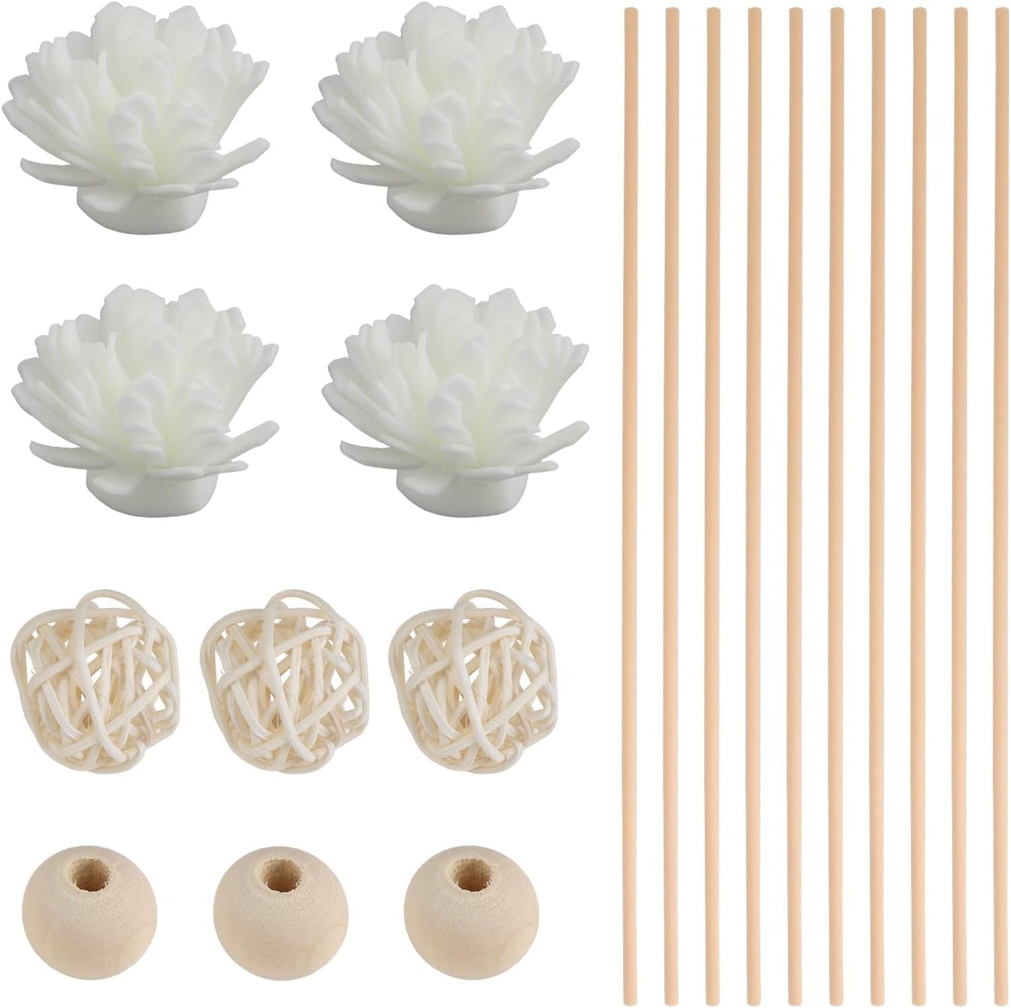 20 Pcs Reed Diffuser Sticks Flowers, Natural Diffuser Reeds Sticks with Decorative Flowers, Replacement Rattan Reed Fragrance Set for Office and Living Room Bedroom Decor