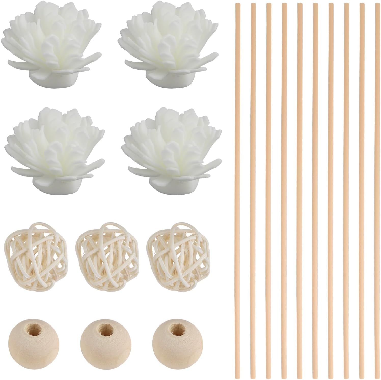20 Pcs Reed Diffuser Sticks Flowers, Natural Diffuser Reeds Sticks with Decorative Flowers, Replacement Rattan Reed Fragrance Set for Office and Living Room Bedroom Decor
