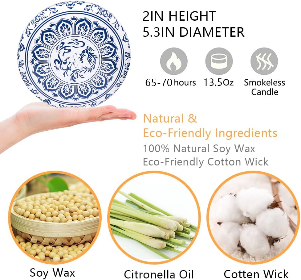 Large Citronella Candles Outdoor and Indoor, 3 Packs 13.5oz 3-Wick Soy Wax Portable Travel Tin Candle for Home Garden Patio Yard Balcony and Summer Gift
