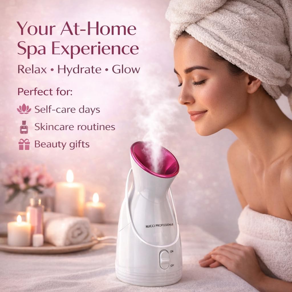 Nano Ionic Facial Steamer Spa Kit, 12-Piece Skincare Set with Jade Roller, Gua Sha, Facial Razors, Blackhead Extractor Tools & Exfoliating Sponge for Deep Pore Cleansing