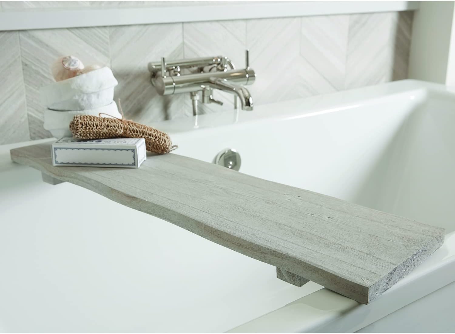Santa Barbara Design Studio Pure Design Live Edge Paulownia Wood Bath Board, 32 x 8-Inch, Grey