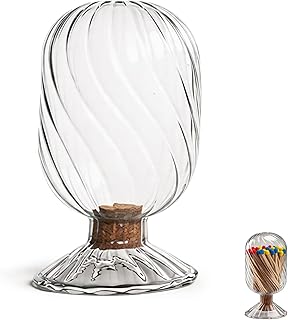 Clear Glass Match Holder Jar with Swirl Pattern, Decorative Match Storage Bottle with Cork Lid & Footed Base for Home & Bar