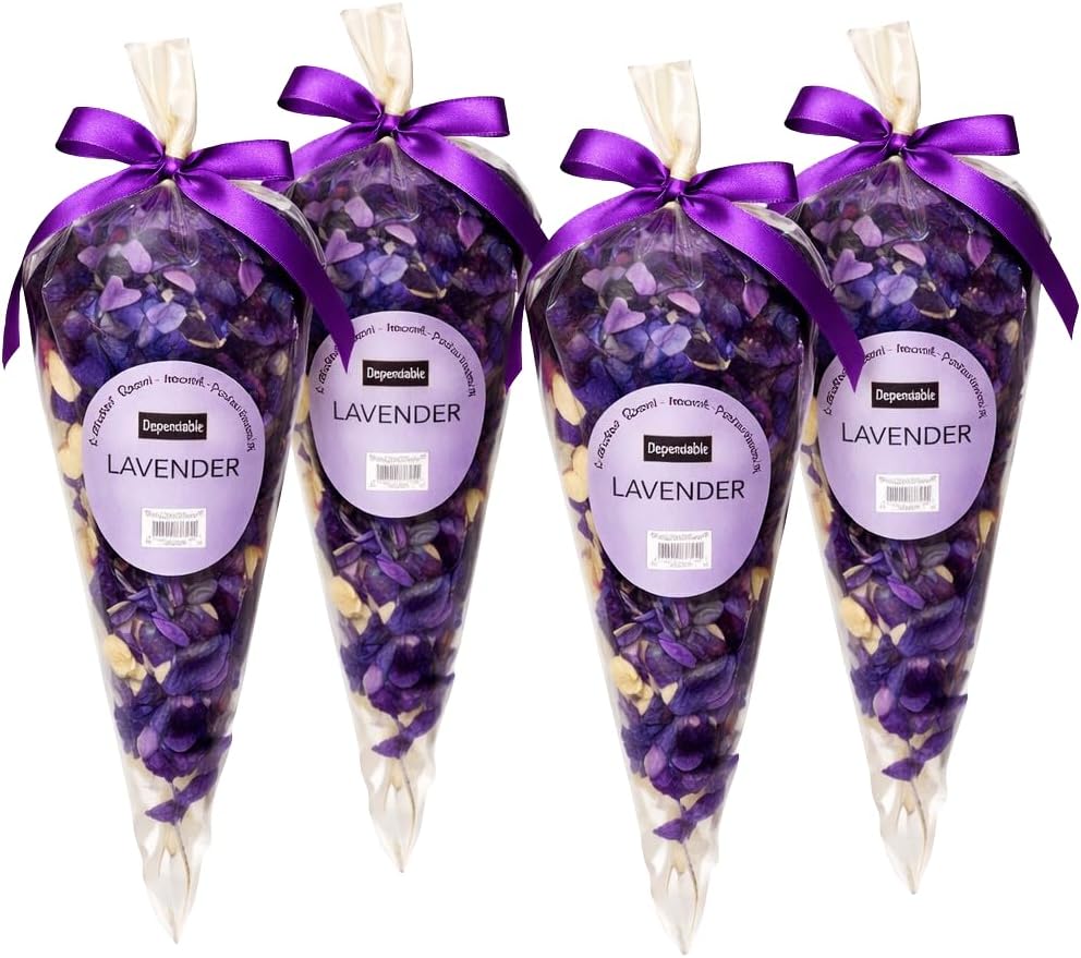 Potpourri 4 Pack Set – Dried Botanical Petals for Bowl or Vase Filler, Home Fragrance Décor – 4 Pouches, 70g Each (9.88 oz Total) (Lavender)