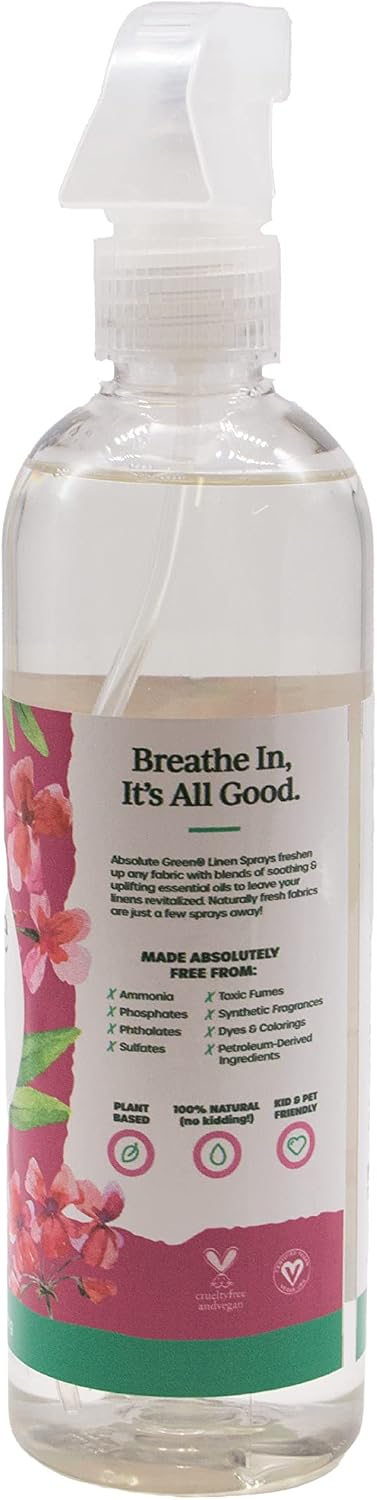 Absolute Green Linen and Fabric Spray, Fabric Freshener, Sheets, Towels, Sofa, Pet Safe, Geranium Sage Scent, 16 oz