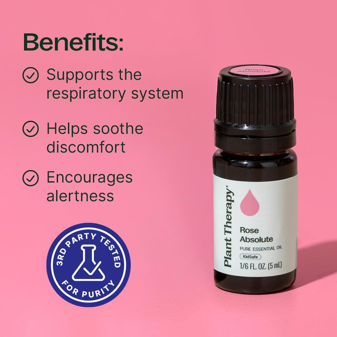 Plant Therapy Rose Absolute Essential Oil, 5 mL (1/6 oz), 100% Pure, Undiluted, Calming & Emotionally Grounding, Great Essential Oil for Skincare