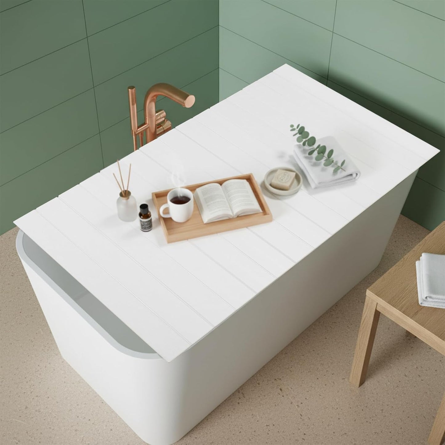 Bathtub Cover, Folding Dust Board Bathtub Insulation Cover Freestanding Tub Covers PVC Shutter Bath Lid Plate Fits Most Tubs for Bathroom Shower (62.99 * 31.50 * 0.26 in)