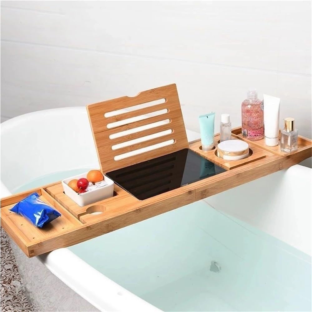 Bathtub Rack, Wood Storage Caddy, Retractable Bathtub Tray, No Need to Install Storage Board, Tray Rack for Bathroom, Bedroom, Lounge