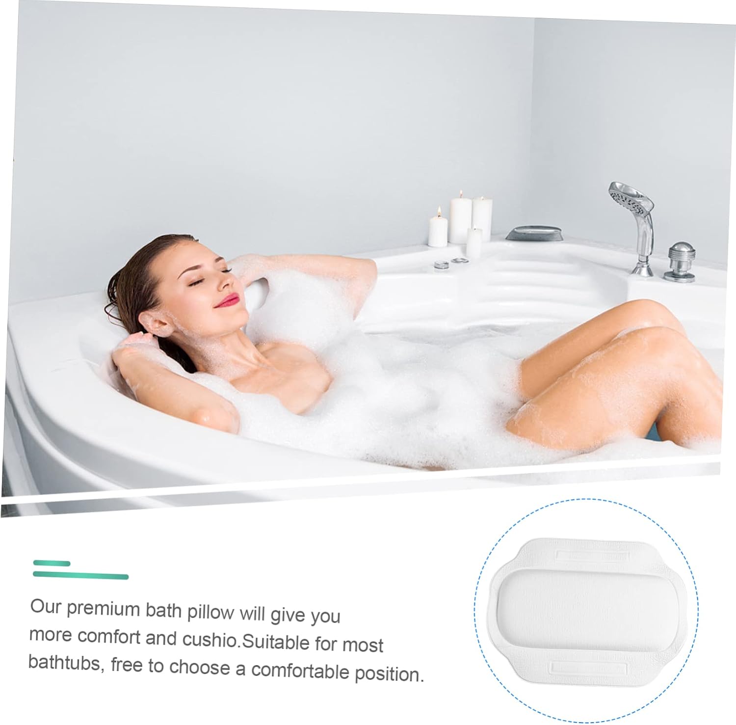 Bathtub Pillow with Ultra-Large Suction Cups for Secure Non-Slip Support Spa Bath Cushion for Head and Neck Comfort Fits Most Tubs Ideal for Relaxing Home Baths and Shower Spa Sessions