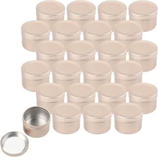 Foraineam 24 Pack 2 oz Round Tin Containers with Slip-on Lids, Aluminum Candle Tin Cans Cosmetic Sample Containers, Frosted Gold Empty Travel Tins Metal Storage Jars for Salve, Spice, Candies, Crafts