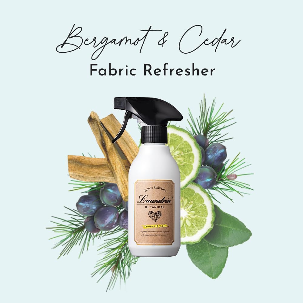Laundrin Botanical Fabric Mist Bergamot & Cedar Deodorizing Spray 10.1 fl oz (300 ml), Pet Odor Eliminator for Home, Room Essentials Fabric Spray, Odor Removal for Mattress, Curtain, Sofa, Carpet