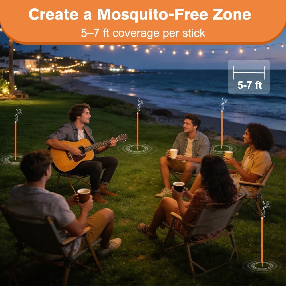 30 Pack Extra Thick Mosquito Repellent Citronella Incense Sticks Outdoor Use, Long Lasting Mosquito Incense Sticks, Natural Plant-Based DEET - Free Mosquito Repellent Sticks for Patio Camping