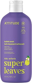 Attitude Bubble Wash for Kids, EWG Verified Bubble Bath, Hair Shampoo and Body Soap, Dermatologically Tested, Plant- and Mineral-Based, Vegan, Vanilla & Pear, 16 Fl Oz