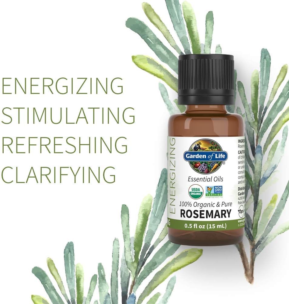 Garden of Life Essential Oil, Rosemary 0.5 fl oz (15 mL), 100% USDA Organic & Pure, Undiluted & Non-GMO - for Diffuser, Aromatherapy, Meditation - Energizing, Stimulating, Refreshing, Clarifying