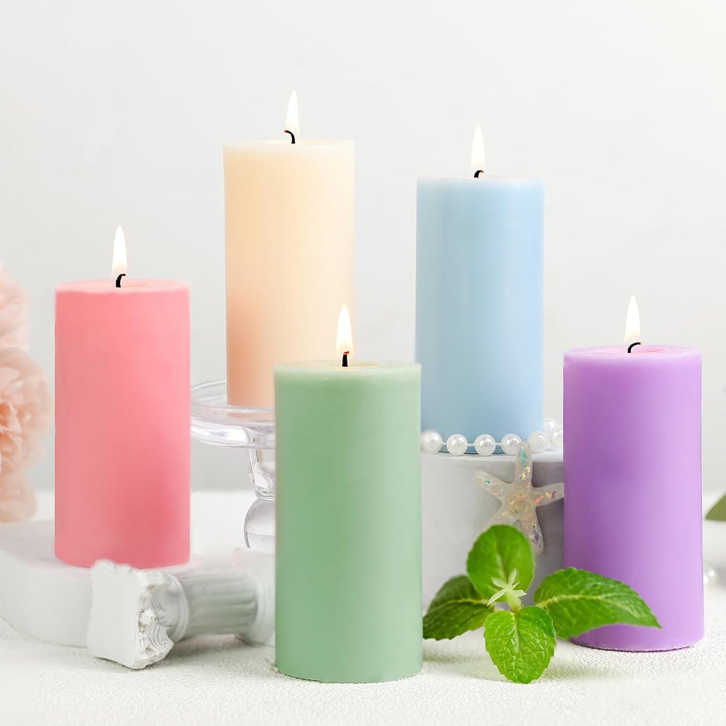 Blue Ocean Scented Pillar Candles, 3 Pack Soy Wax Pillar Candles 2 x 4 Inch, 35 Hour Long Burning Decorative Candles for Home Decor, Bathroom, Spa, Relaxation and Gifts