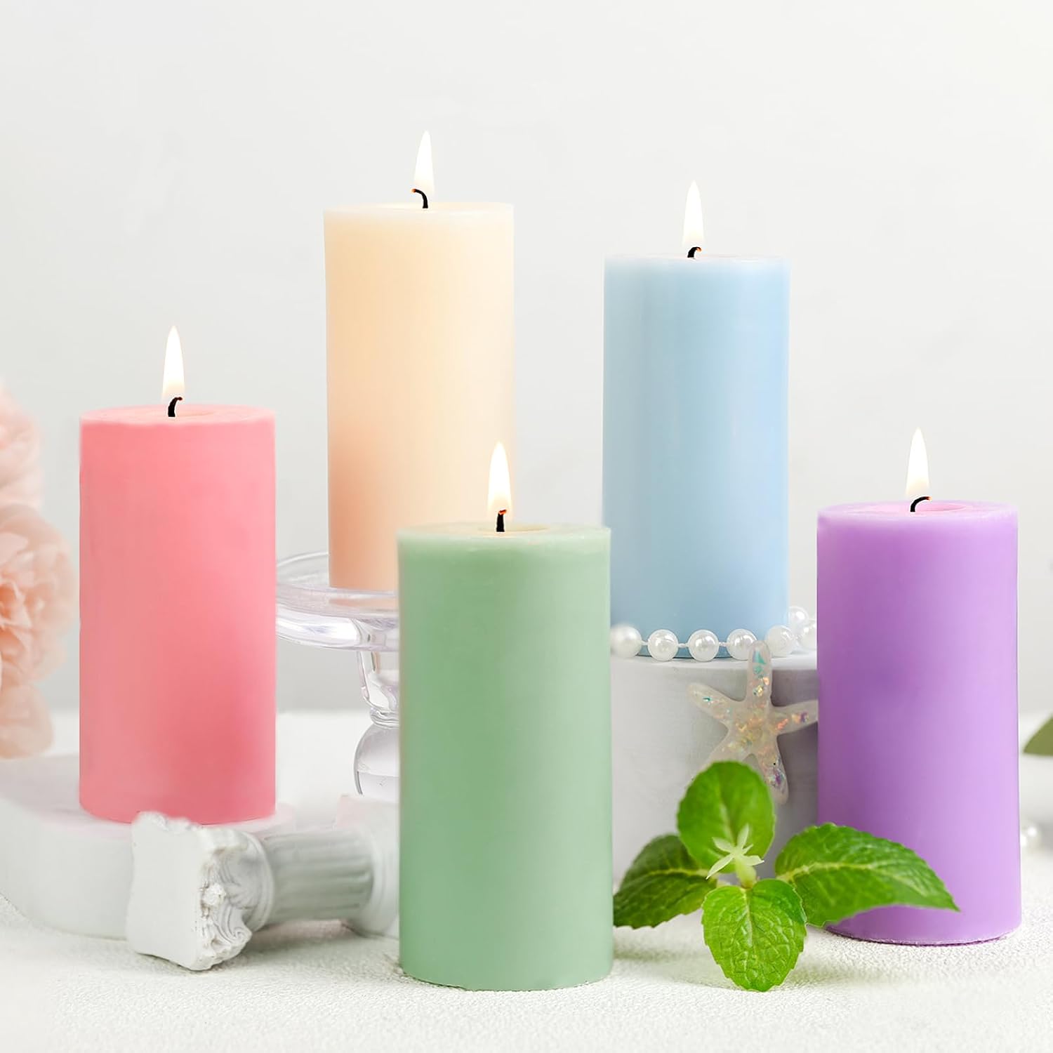 Blue Ocean Scented Pillar Candles, 3 Pack Soy Wax Pillar Candles 2 x 4 Inch, 35 Hour Long Burning Decorative Candles for Home Decor, Bathroom, Spa, Relaxation and Gifts