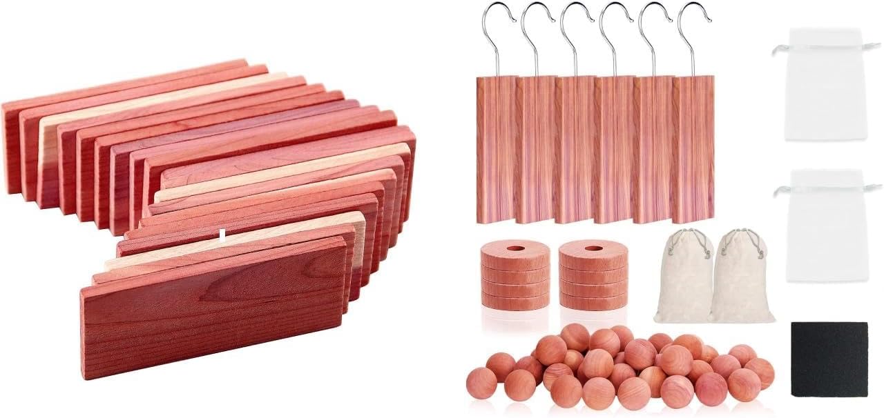 Save 15% on Cedar Blocks for Clothes Storages, 100% Aromatic Red Ceder Sachets Natural Wood Chips 16 Pcs and Cedar Ball and Chips 40Pcs