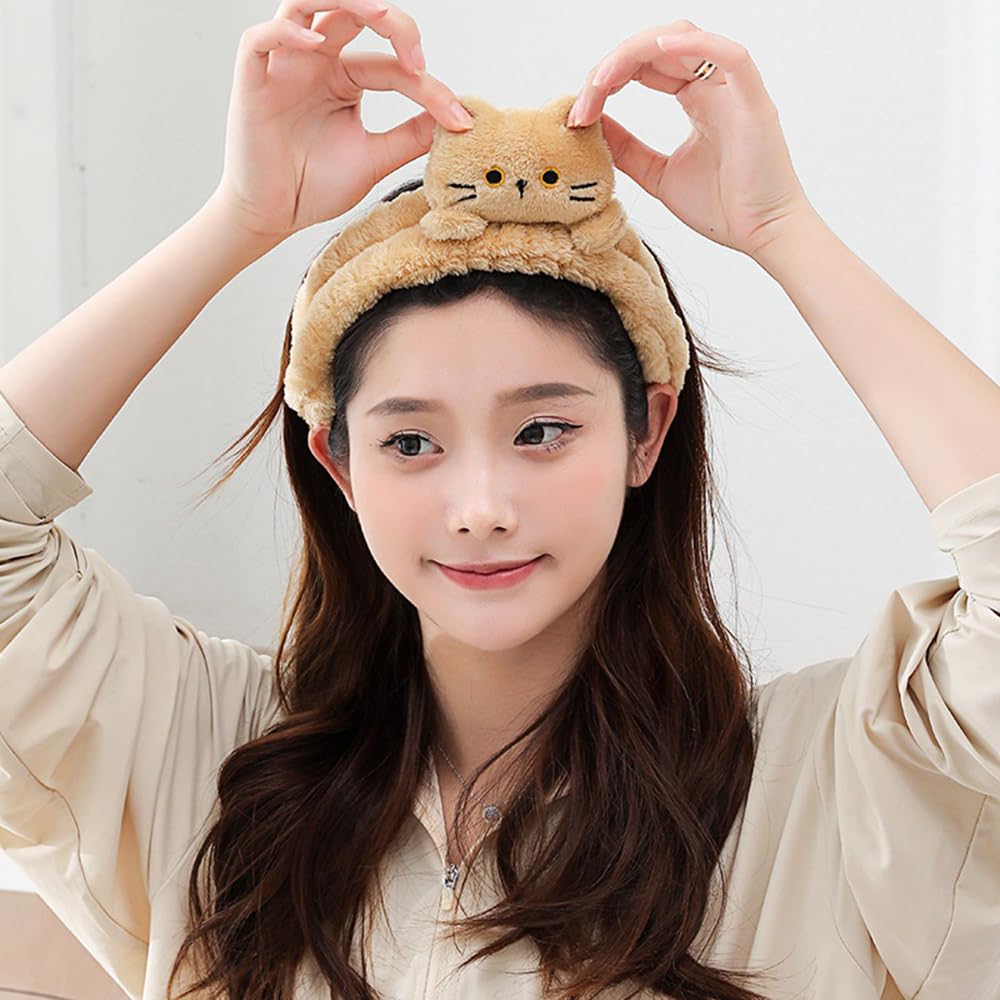PERFECTSIGHT Spa Headband for Washing Face, 2 Pack Cute Hair Band for Shower Yoga Beauty Skincare Party, Soft Fluffy Makeup Headband, Kawaii Facial Headbands for Woman Girls, Kitty