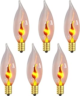 Hompavo Upgraded Flame Light Bulbs, E12 Candelabra Small Base, Clear Glass Flickering Fire Bulb for Halloween Christmas Party Porch Indoor & Outdoor Home Decoration, 6 Pack